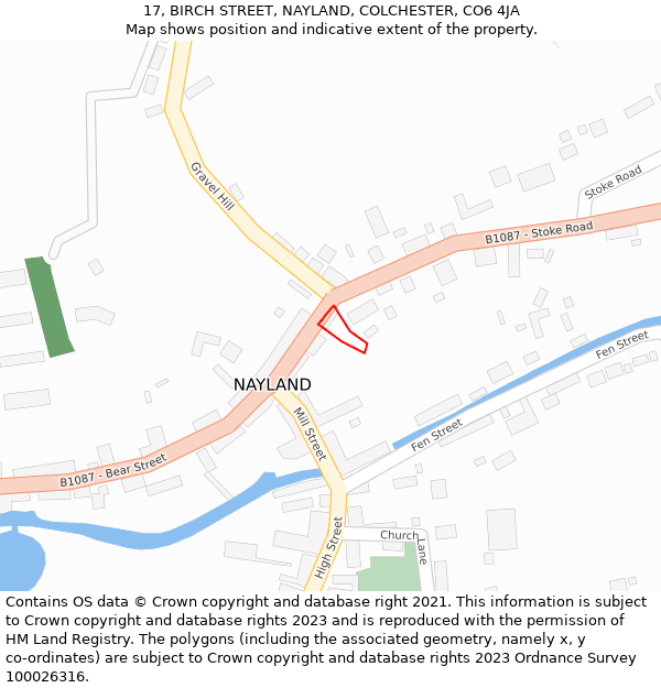 17, BIRCH STREET, NAYLAND, COLCHESTER, CO6 4JA: Location map and indicative extent of plot