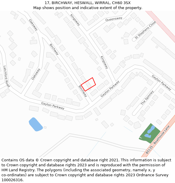 17, BIRCHWAY, HESWALL, WIRRAL, CH60 3SX: Location map and indicative extent of plot