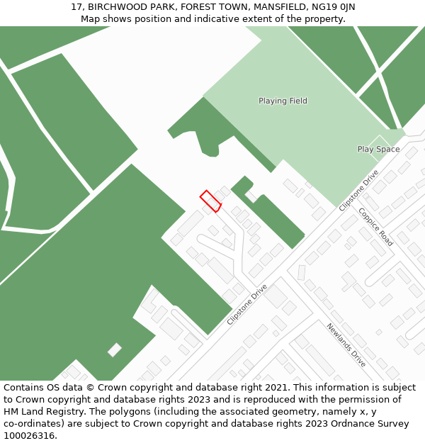 17, BIRCHWOOD PARK, FOREST TOWN, MANSFIELD, NG19 0JN: Location map and indicative extent of plot