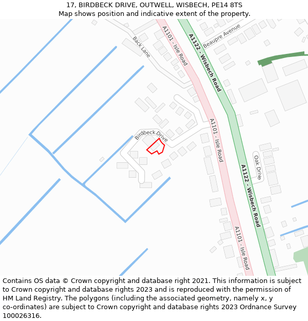 17, BIRDBECK DRIVE, OUTWELL, WISBECH, PE14 8TS: Location map and indicative extent of plot