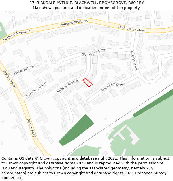 17, BIRKDALE AVENUE, BLACKWELL, BROMSGROVE, B60 1BY: Location map and indicative extent of plot