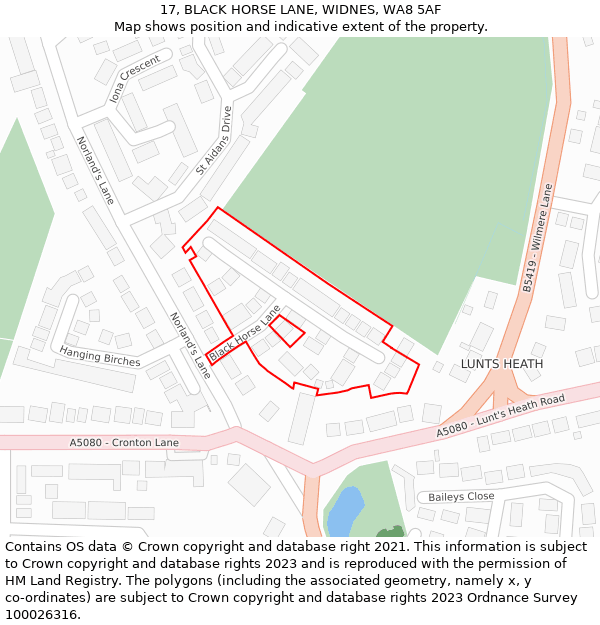 17, BLACK HORSE LANE, WIDNES, WA8 5AF: Location map and indicative extent of plot