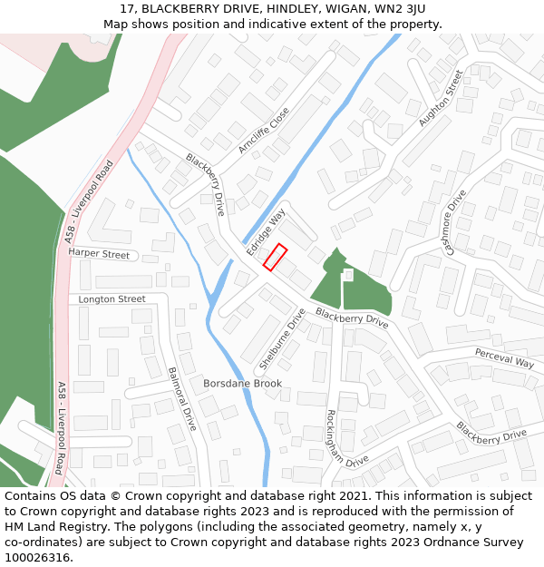 17, BLACKBERRY DRIVE, HINDLEY, WIGAN, WN2 3JU: Location map and indicative extent of plot