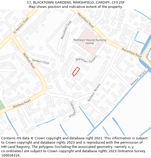 17, BLACKTOWN GARDENS, MARSHFIELD, CARDIFF, CF3 2SF: Location map and indicative extent of plot