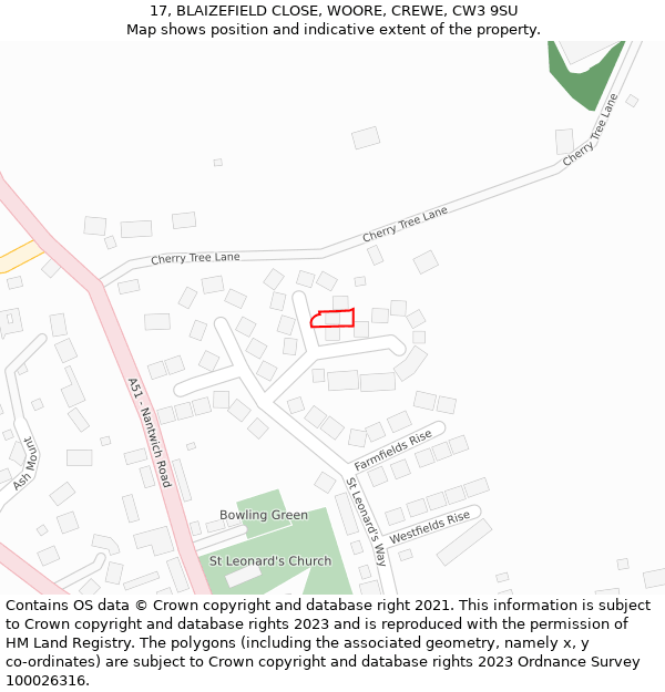 17, BLAIZEFIELD CLOSE, WOORE, CREWE, CW3 9SU: Location map and indicative extent of plot