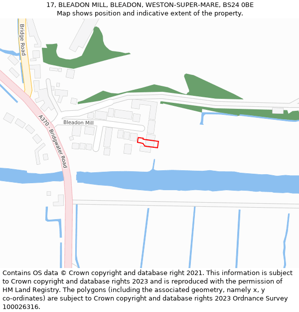 17, BLEADON MILL, BLEADON, WESTON-SUPER-MARE, BS24 0BE: Location map and indicative extent of plot