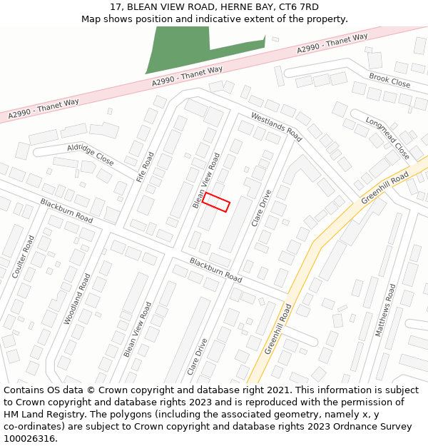 17, BLEAN VIEW ROAD, HERNE BAY, CT6 7RD: Location map and indicative extent of plot