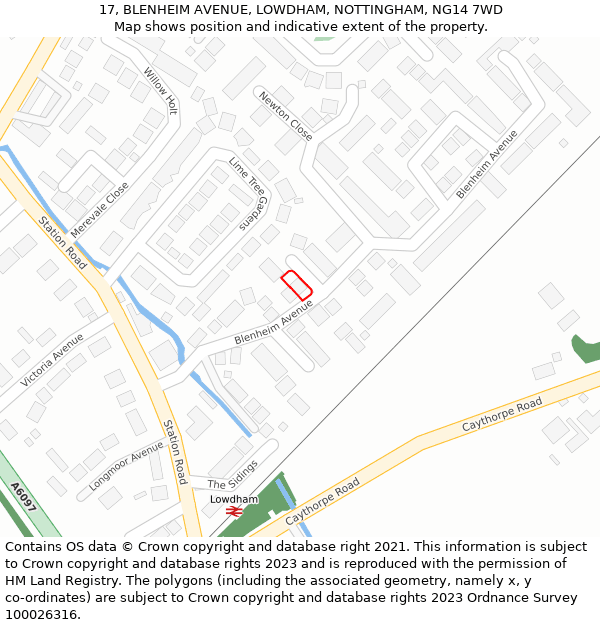 17, BLENHEIM AVENUE, LOWDHAM, NOTTINGHAM, NG14 7WD: Location map and indicative extent of plot