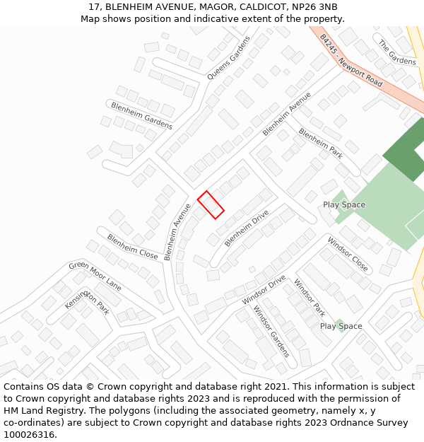 17, BLENHEIM AVENUE, MAGOR, CALDICOT, NP26 3NB: Location map and indicative extent of plot