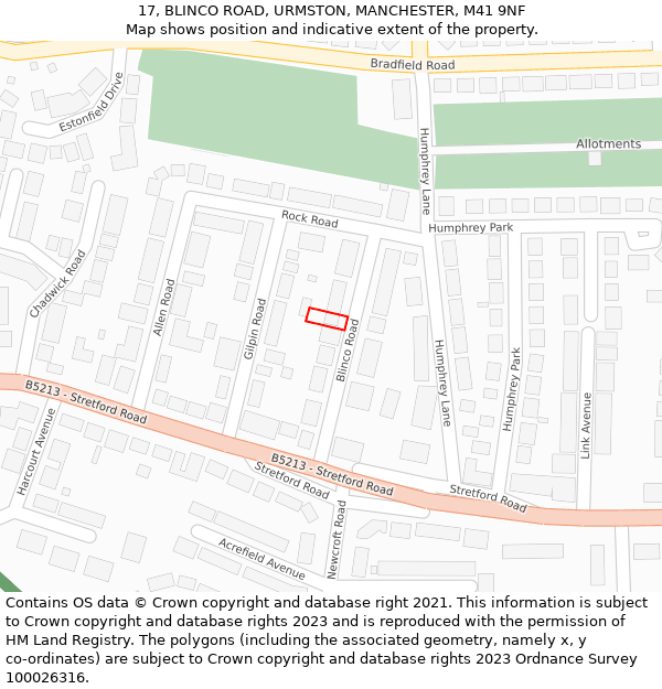 17, BLINCO ROAD, URMSTON, MANCHESTER, M41 9NF: Location map and indicative extent of plot