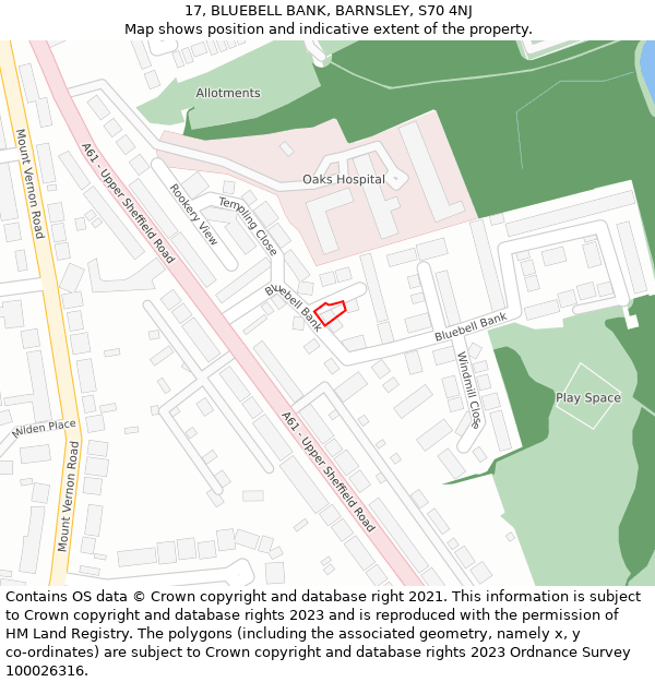 17, BLUEBELL BANK, BARNSLEY, S70 4NJ: Location map and indicative extent of plot