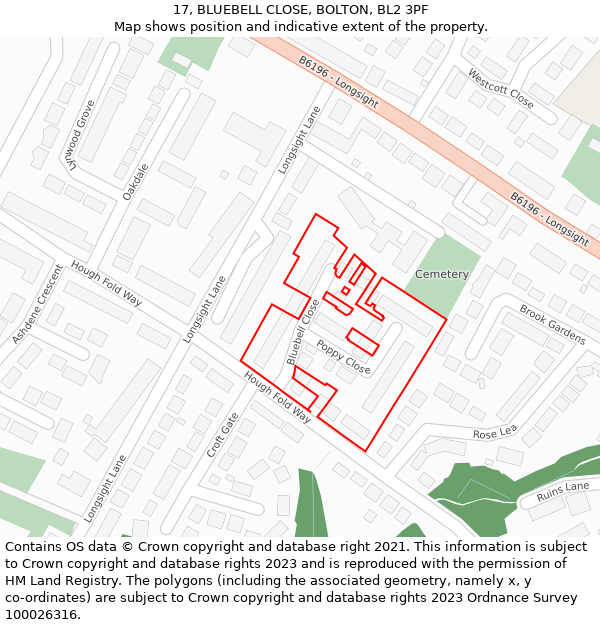 17, BLUEBELL CLOSE, BOLTON, BL2 3PF: Location map and indicative extent of plot