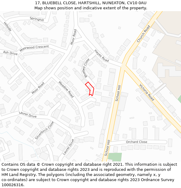 17, BLUEBELL CLOSE, HARTSHILL, NUNEATON, CV10 0AU: Location map and indicative extent of plot