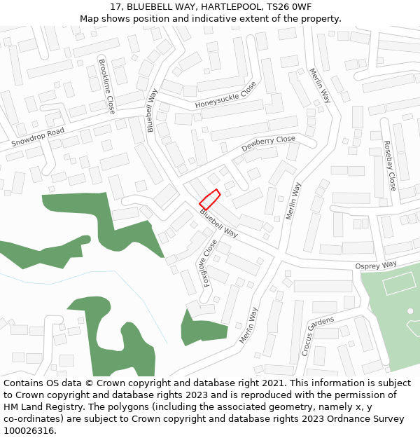 17, BLUEBELL WAY, HARTLEPOOL, TS26 0WF: Location map and indicative extent of plot