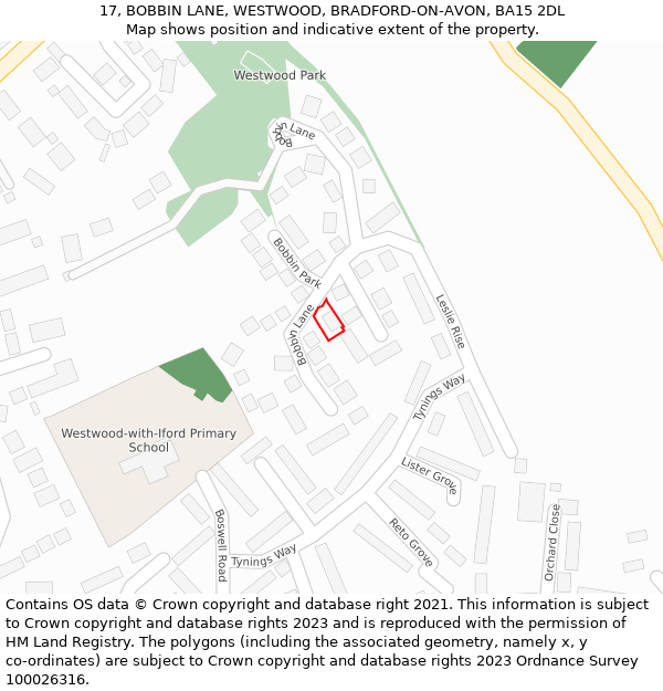 17, BOBBIN LANE, WESTWOOD, BRADFORD-ON-AVON, BA15 2DL: Location map and indicative extent of plot