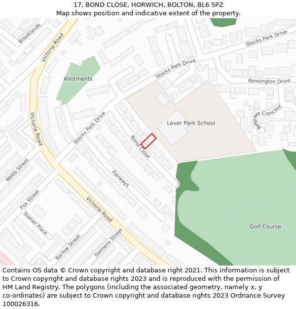 17, BOND CLOSE, HORWICH, BOLTON, BL6 5PZ: Location map and indicative extent of plot