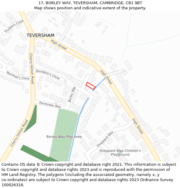 17, BORLEY WAY, TEVERSHAM, CAMBRIDGE, CB1 9BT: Location map and indicative extent of plot