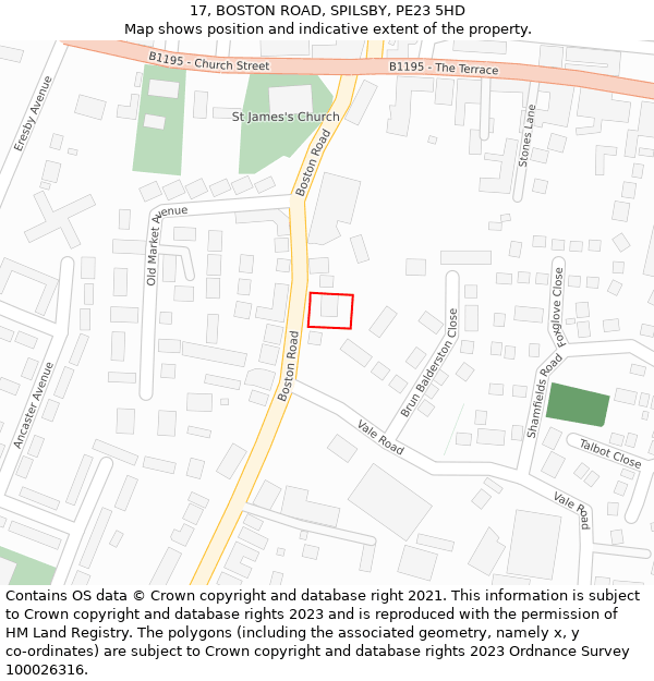 17, BOSTON ROAD, SPILSBY, PE23 5HD: Location map and indicative extent of plot