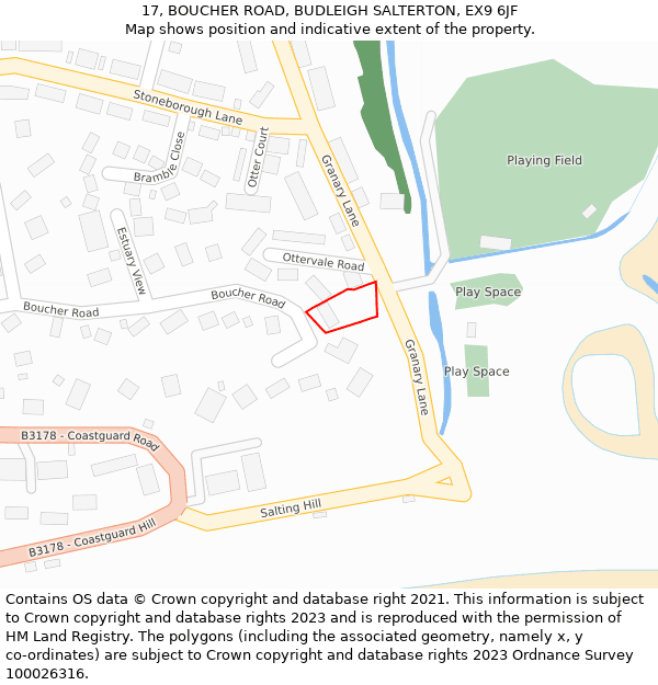 17, BOUCHER ROAD, BUDLEIGH SALTERTON, EX9 6JF: Location map and indicative extent of plot