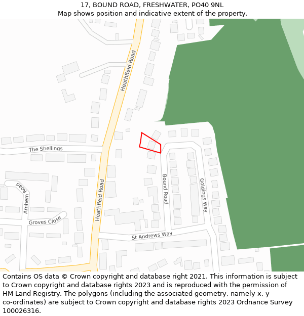 17, BOUND ROAD, FRESHWATER, PO40 9NL: Location map and indicative extent of plot