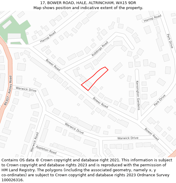 17, BOWER ROAD, HALE, ALTRINCHAM, WA15 9DR: Location map and indicative extent of plot