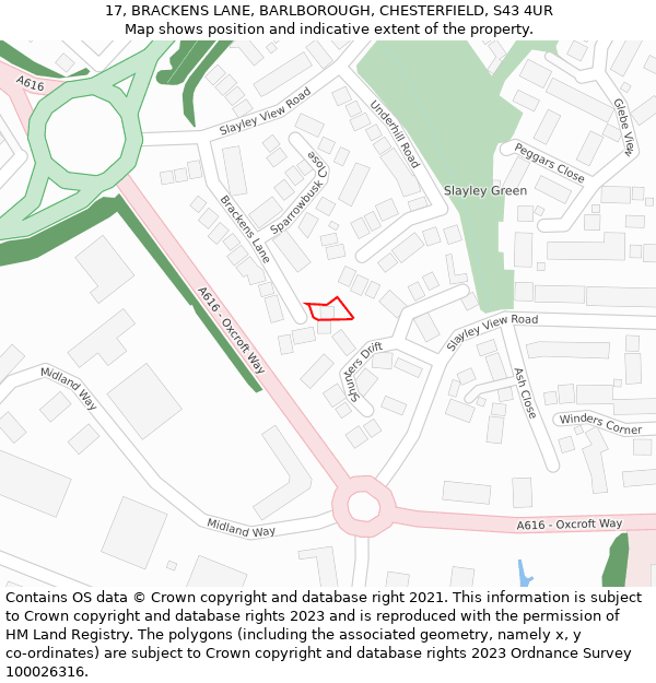 17, BRACKENS LANE, BARLBOROUGH, CHESTERFIELD, S43 4UR: Location map and indicative extent of plot