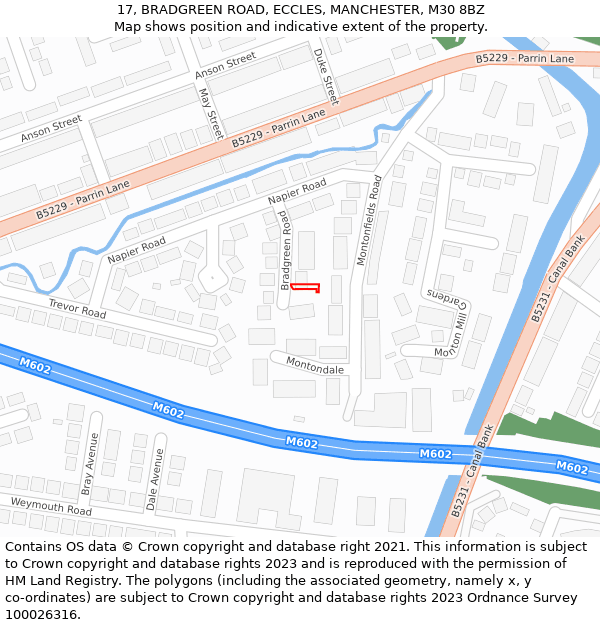 17, BRADGREEN ROAD, ECCLES, MANCHESTER, M30 8BZ: Location map and indicative extent of plot