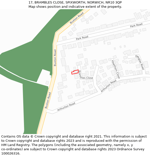 17, BRAMBLES CLOSE, SPIXWORTH, NORWICH, NR10 3QP: Location map and indicative extent of plot