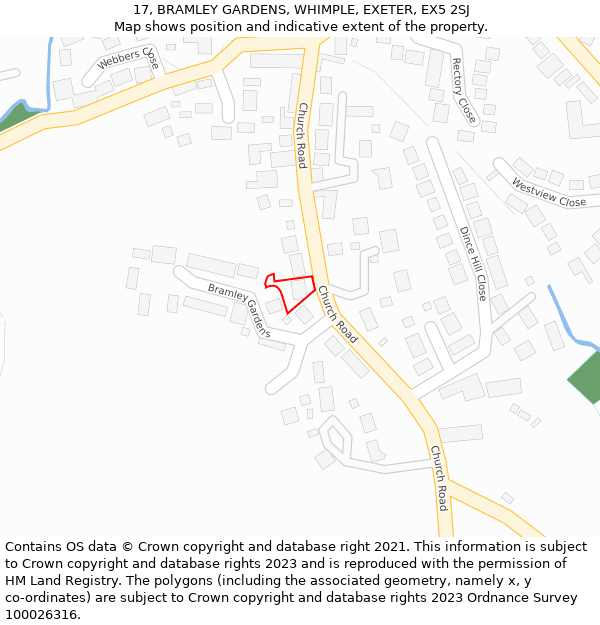 17, BRAMLEY GARDENS, WHIMPLE, EXETER, EX5 2SJ: Location map and indicative extent of plot