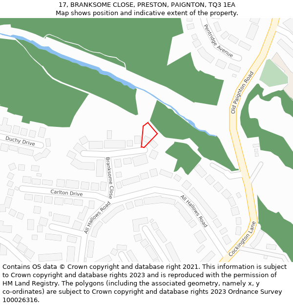 17, BRANKSOME CLOSE, PRESTON, PAIGNTON, TQ3 1EA: Location map and indicative extent of plot