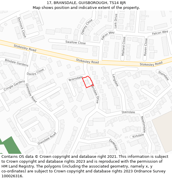 17, BRANSDALE, GUISBOROUGH, TS14 8JR: Location map and indicative extent of plot