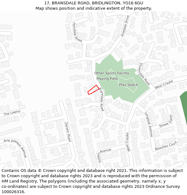 17, BRANSDALE ROAD, BRIDLINGTON, YO16 6GU: Location map and indicative extent of plot