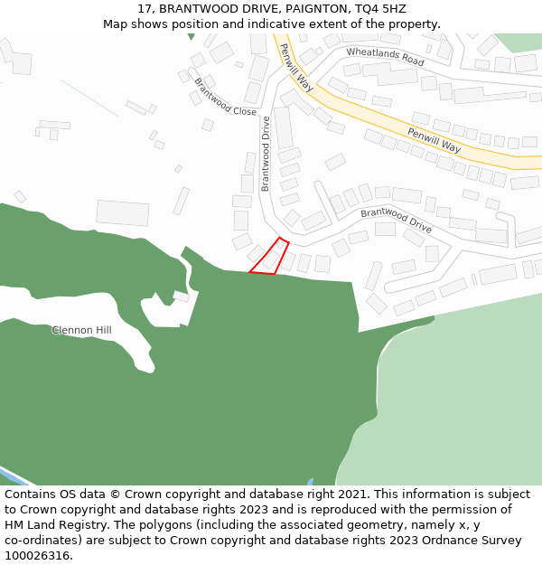 17, BRANTWOOD DRIVE, PAIGNTON, TQ4 5HZ: Location map and indicative extent of plot