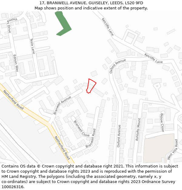 17, BRANWELL AVENUE, GUISELEY, LEEDS, LS20 9FD: Location map and indicative extent of plot