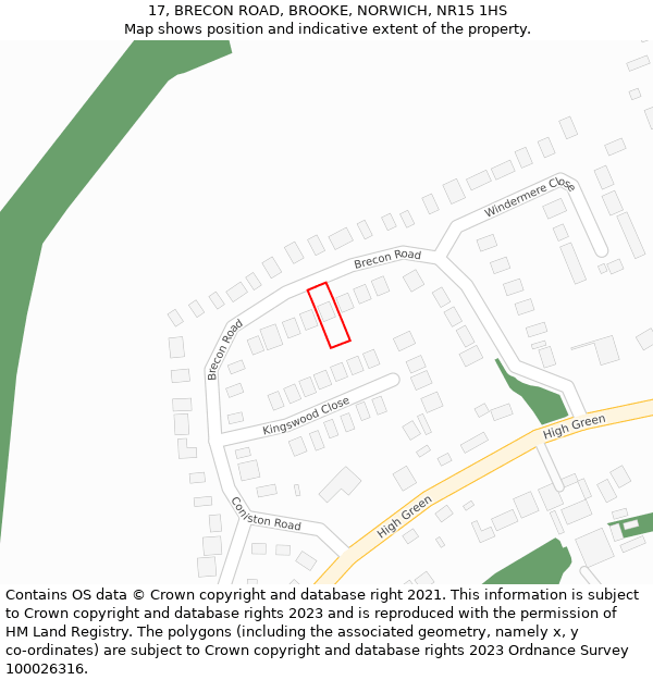 17, BRECON ROAD, BROOKE, NORWICH, NR15 1HS: Location map and indicative extent of plot