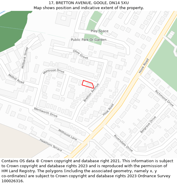 17, BRETTON AVENUE, GOOLE, DN14 5XU: Location map and indicative extent of plot