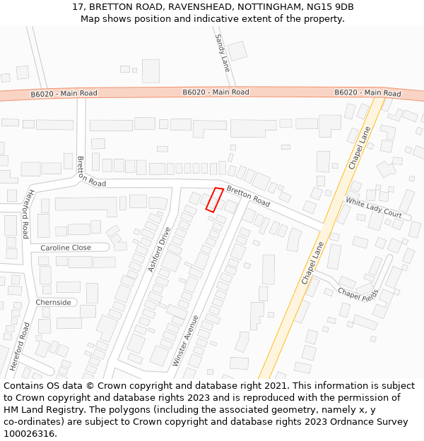 17, BRETTON ROAD, RAVENSHEAD, NOTTINGHAM, NG15 9DB: Location map and indicative extent of plot