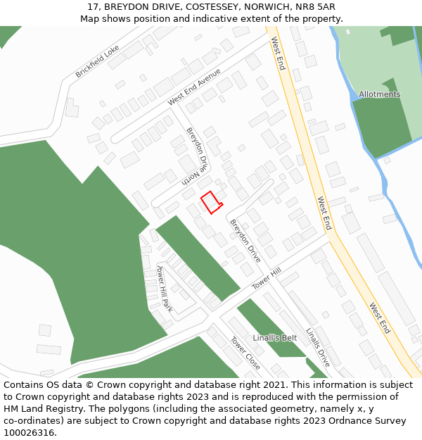 17, BREYDON DRIVE, COSTESSEY, NORWICH, NR8 5AR: Location map and indicative extent of plot