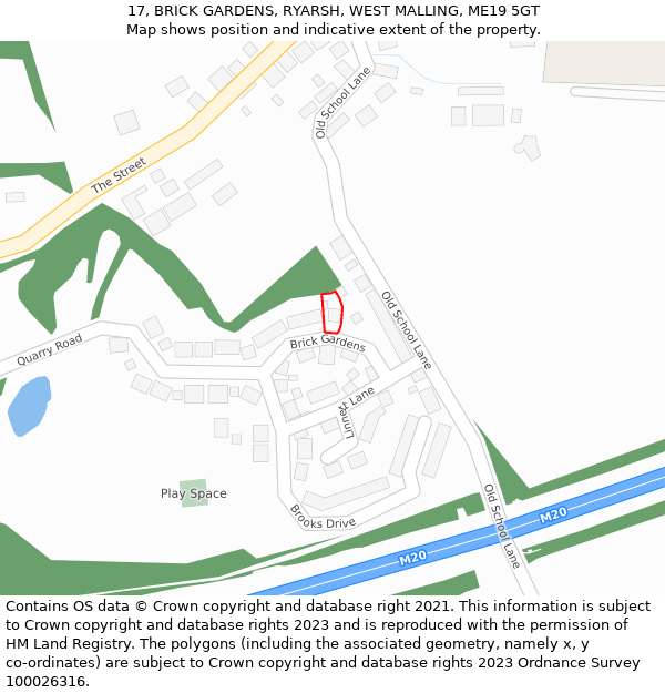 17, BRICK GARDENS, RYARSH, WEST MALLING, ME19 5GT: Location map and indicative extent of plot