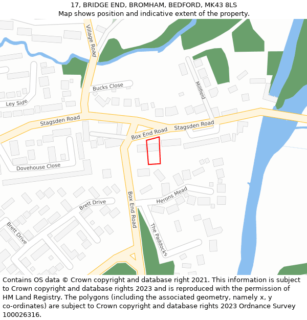 17, BRIDGE END, BROMHAM, BEDFORD, MK43 8LS: Location map and indicative extent of plot