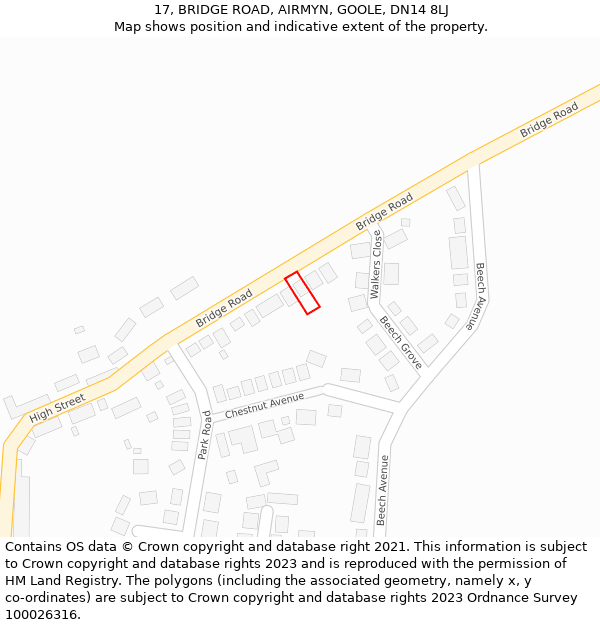 17, BRIDGE ROAD, AIRMYN, GOOLE, DN14 8LJ: Location map and indicative extent of plot