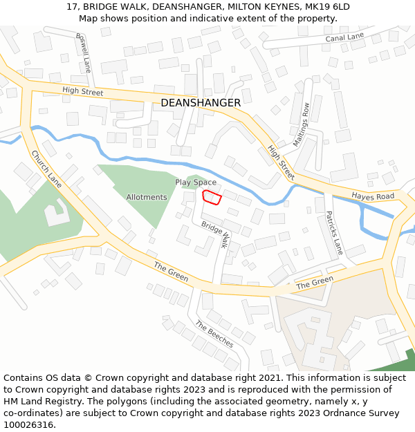 17, BRIDGE WALK, DEANSHANGER, MILTON KEYNES, MK19 6LD: Location map and indicative extent of plot
