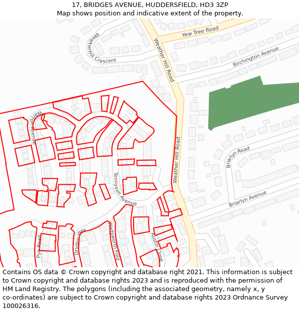 17, BRIDGES AVENUE, HUDDERSFIELD, HD3 3ZP: Location map and indicative extent of plot