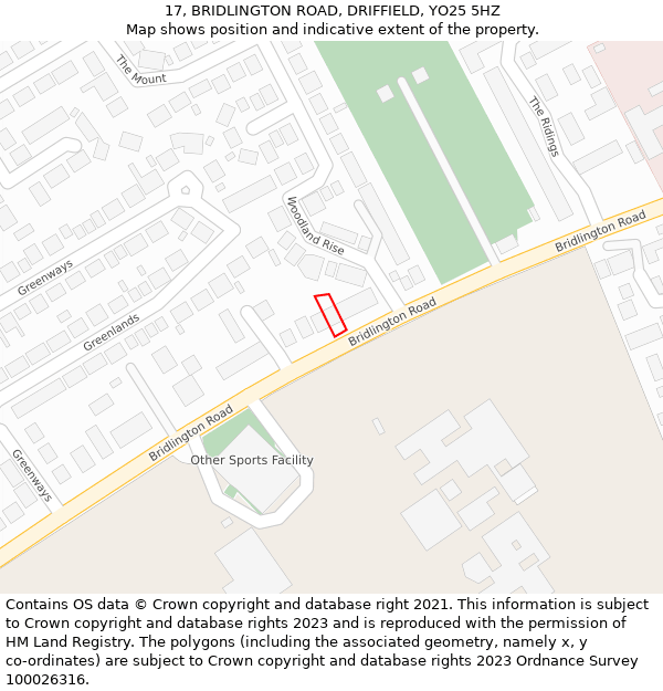17, BRIDLINGTON ROAD, DRIFFIELD, YO25 5HZ: Location map and indicative extent of plot