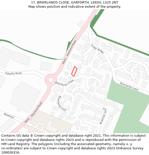 17, BRIERLANDS CLOSE, GARFORTH, LEEDS, LS25 2NT: Location map and indicative extent of plot