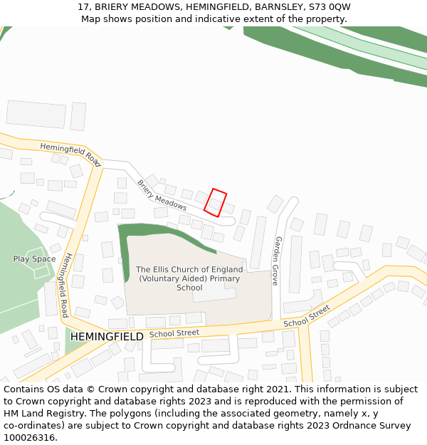 17, BRIERY MEADOWS, HEMINGFIELD, BARNSLEY, S73 0QW: Location map and indicative extent of plot