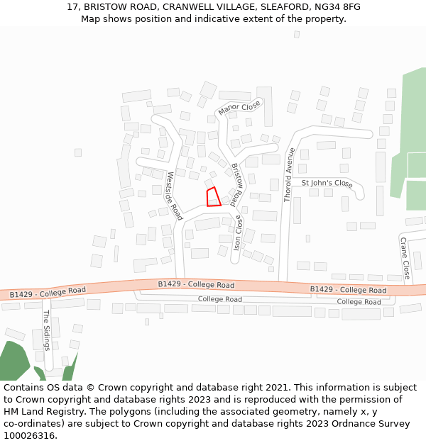 17, BRISTOW ROAD, CRANWELL VILLAGE, SLEAFORD, NG34 8FG: Location map and indicative extent of plot