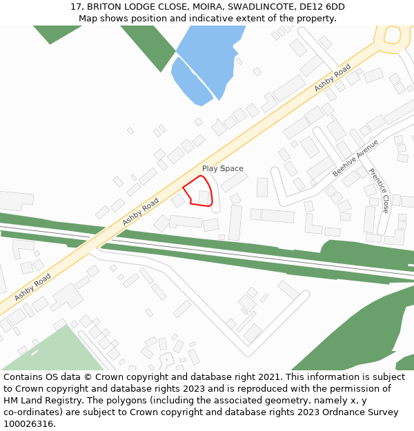 17, BRITON LODGE CLOSE, MOIRA, SWADLINCOTE, DE12 6DD: Location map and indicative extent of plot