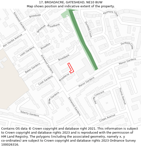 17, BROADACRE, GATESHEAD, NE10 8UW: Location map and indicative extent of plot