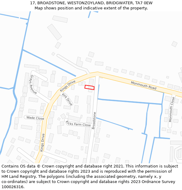 17, BROADSTONE, WESTONZOYLAND, BRIDGWATER, TA7 0EW: Location map and indicative extent of plot